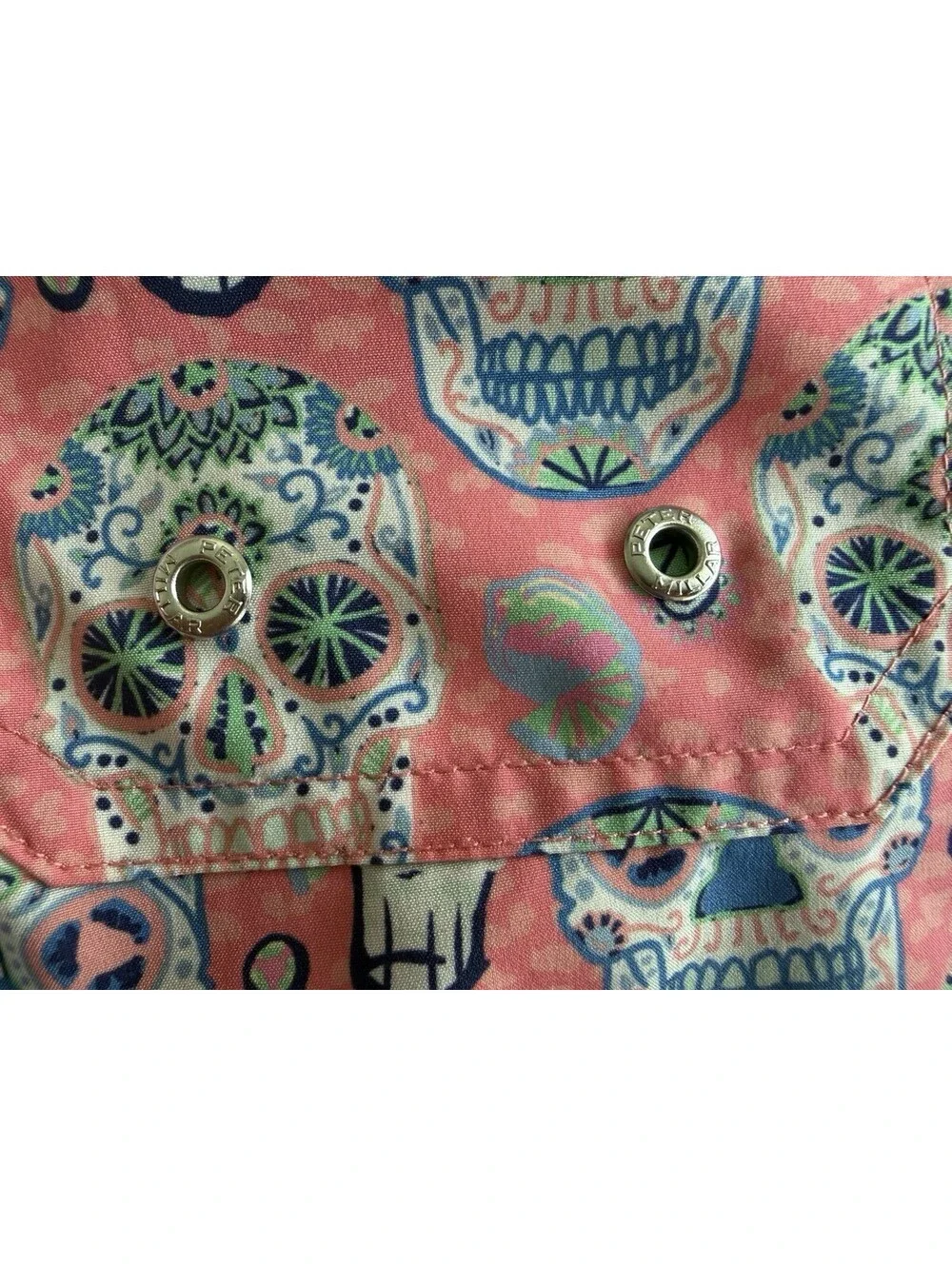 Peter Millar Seaside XL Pink Skulls And Tequila Print Swim Trunks 7” Inseam